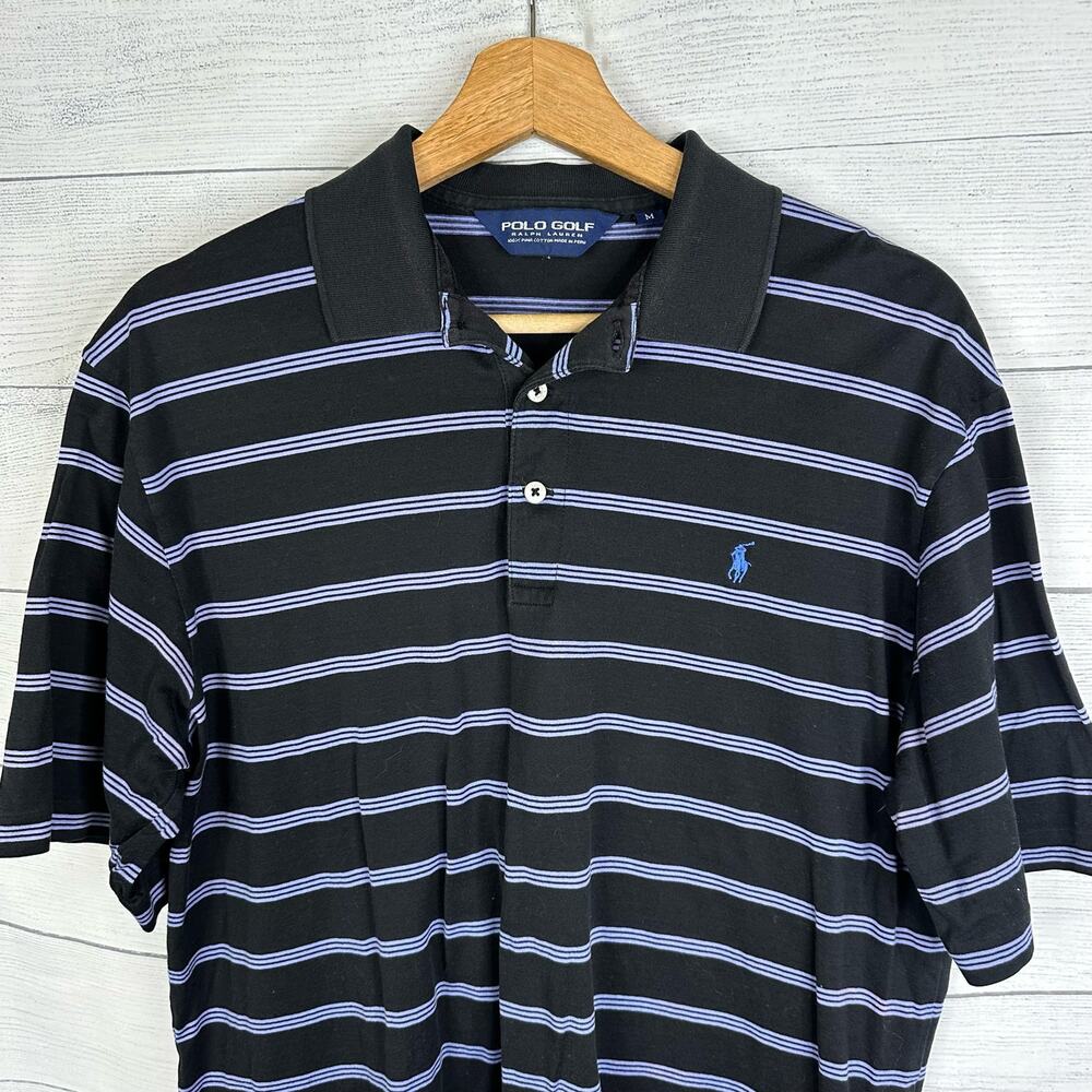 Polo Ralph Lauren Golf Mens size Medium Striped Short Sleeve Polo Shirt Blue - Picture 3 of 9